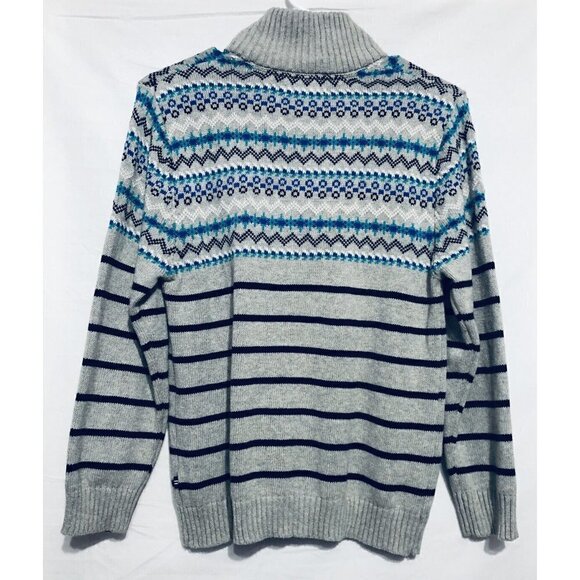 Nautica Sweater Womens Medium Gray Fair Isle 1/4 Zip Pullover Gray Cotton - Picture 3 of 5